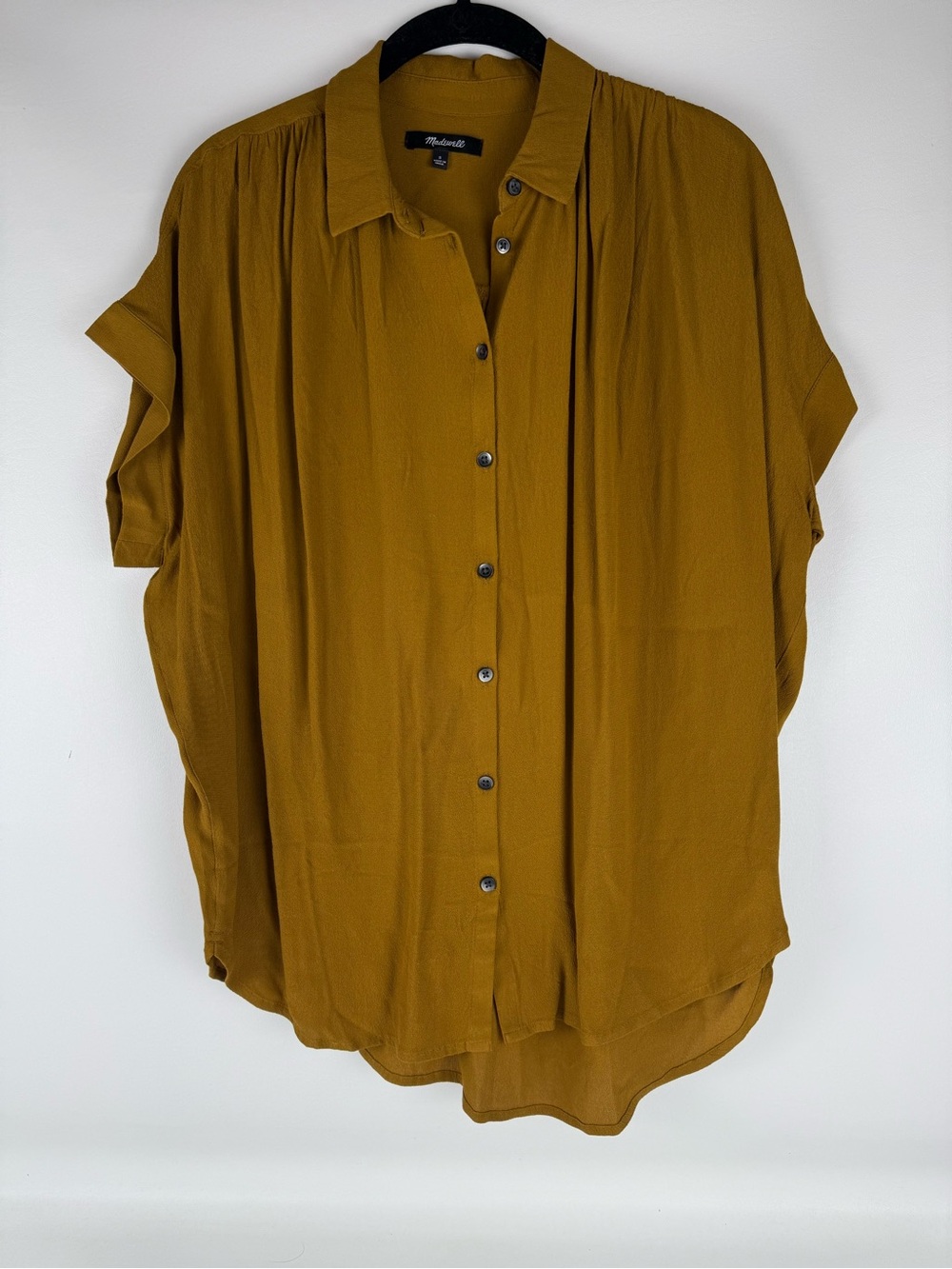 Madewell Central Drapey Short Sleeve Button Down Shirt S Mustard Gold